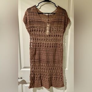 *NWT* Brown Boho Crochet Cap Sleeve Dress